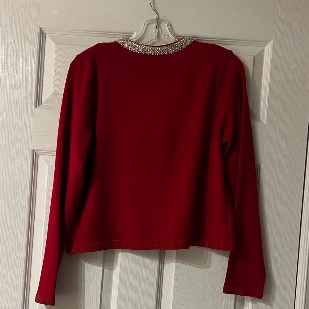 Rio & Rian Red Cardigan with Pearl Accents - Picture 4 of 4
